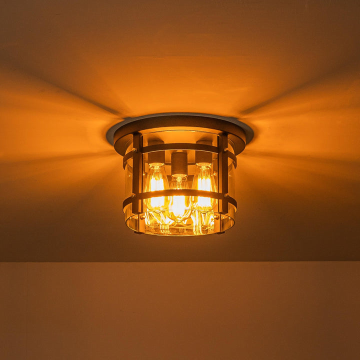 3-light Black Flush ount Ceiling Light with Gold Accent and Clear Glass Shade - Diamond Home USA
