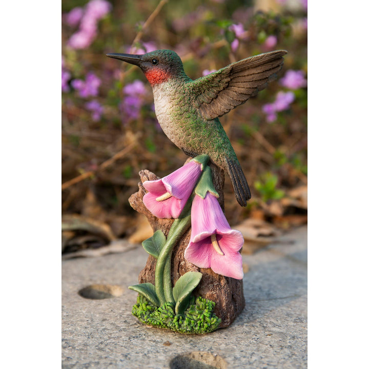Motion Activated Singing Hummingbird On Foxglove Multi Color Polyresin