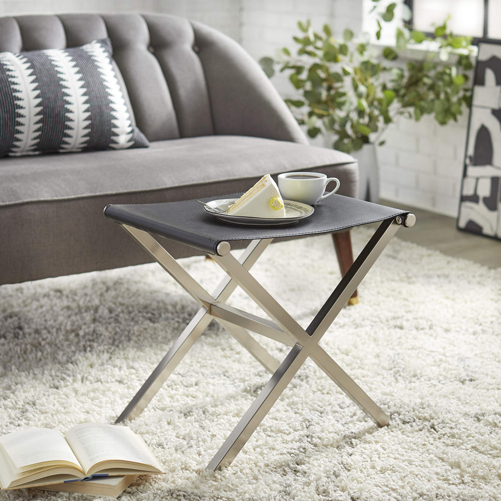 angelo:HOME Ottoman/Stool/Table - Thad (Black/Nickel) - Diamond Home USA