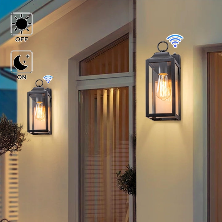 Matte Black Dusk to Dawn Outdoor Wall Lantern Sconce (2-pack) Modern - Diamond Home USA