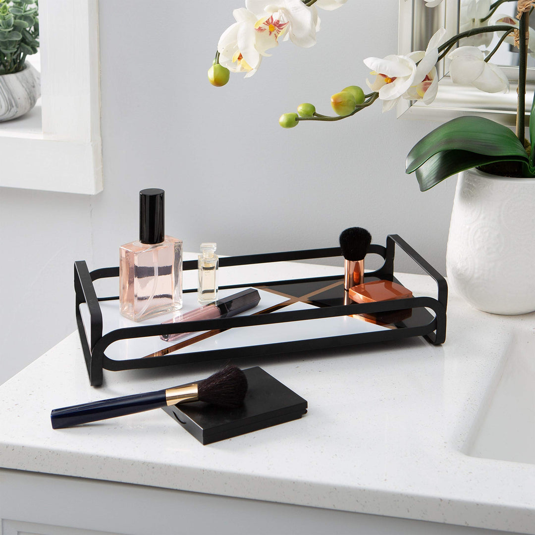 Home Details Color Block Vanity Tray in Matte Black 12.8"x 6.65"x 2.5" Steel - Diamond Home USA