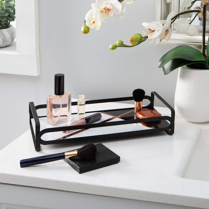 Home Details Color Block Vanity Tray in Matte Black 12.8"x 6.65"x 2.5" Steel - Diamond Home USA