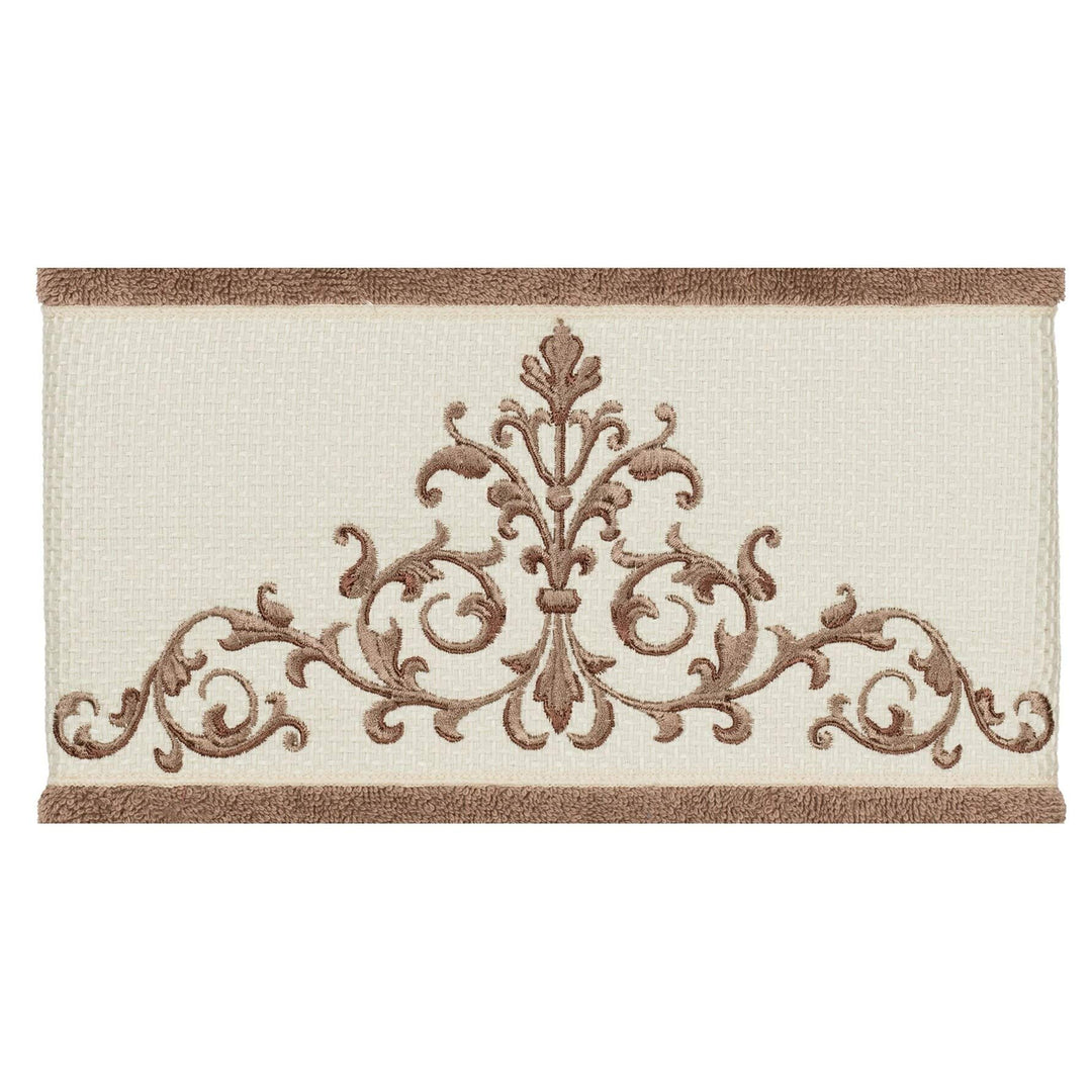 Latte Brown Turkish Cotton Scrollwork Embroidered 3 Piece Towel Set - Diamond Home USA