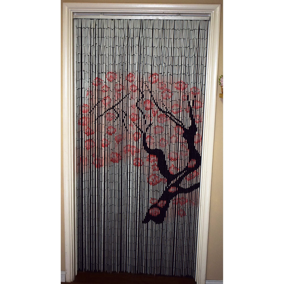 Handmade Cherry Blossom Bamboo Beaded Curtain Off/White Nature Bohemian Eclectic