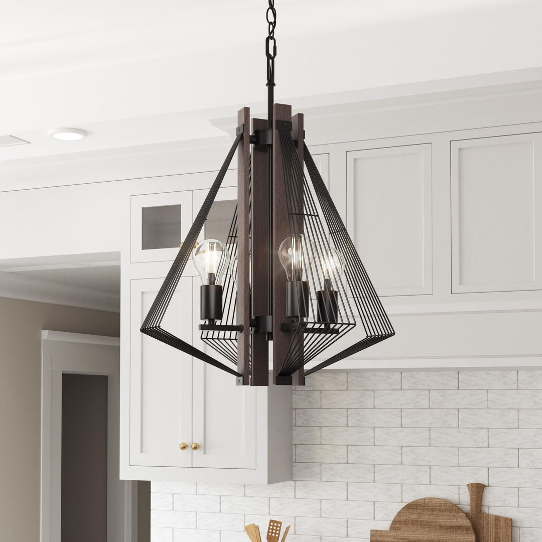 Lighting 4 Light Black Wood Transitional Metal Dimmable