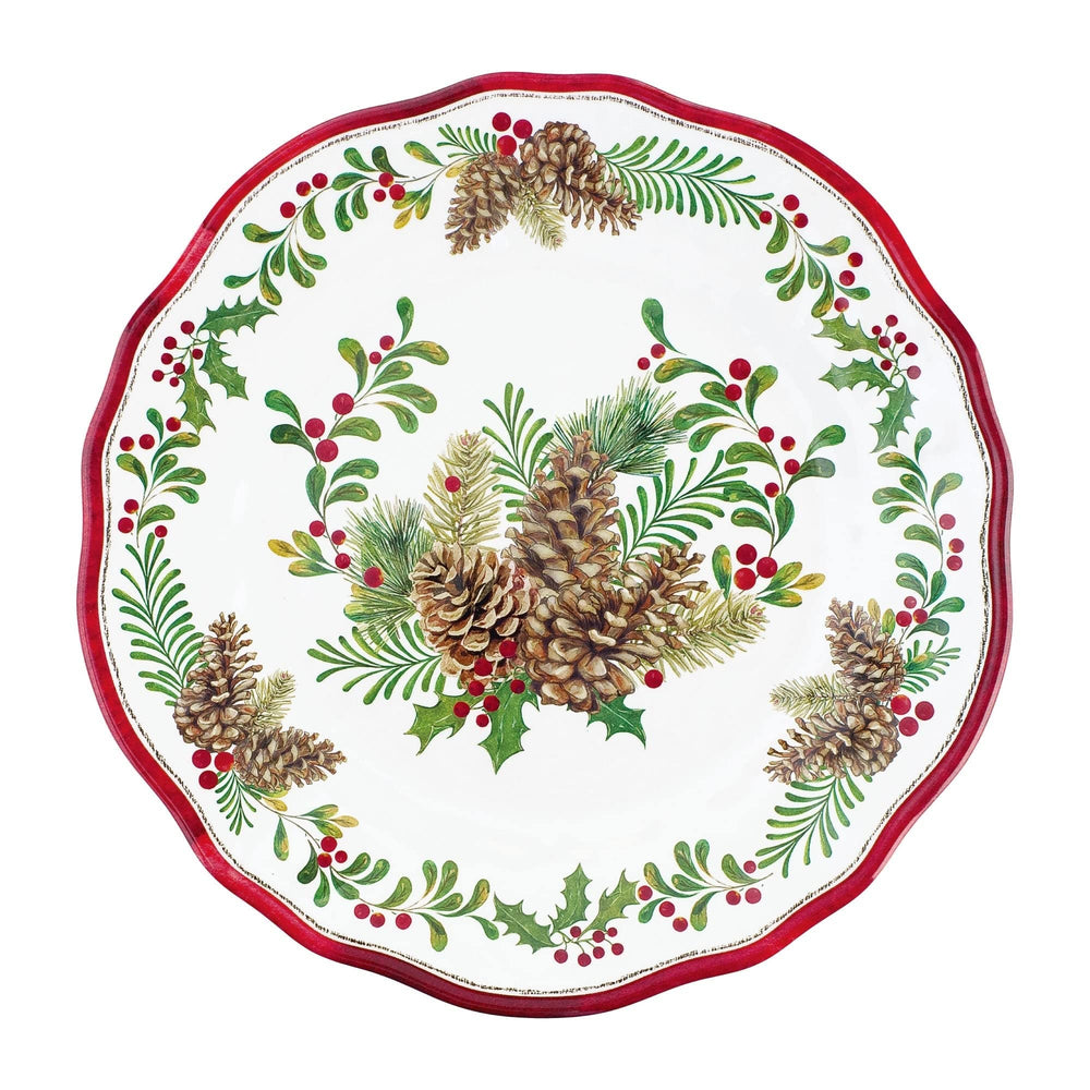 16-Piece Pinecones Dinnerware et Red Holiday Casual Round 16 Piece Dishwasher - Diamond Home USA