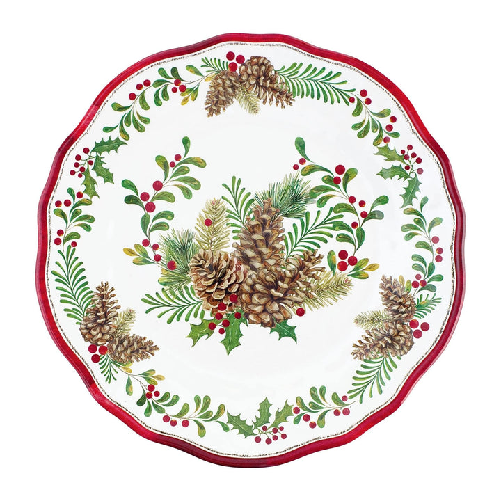 16-Piece Pinecones Dinnerware et Red Holiday Casual Round 16 Piece Dishwasher - Diamond Home USA