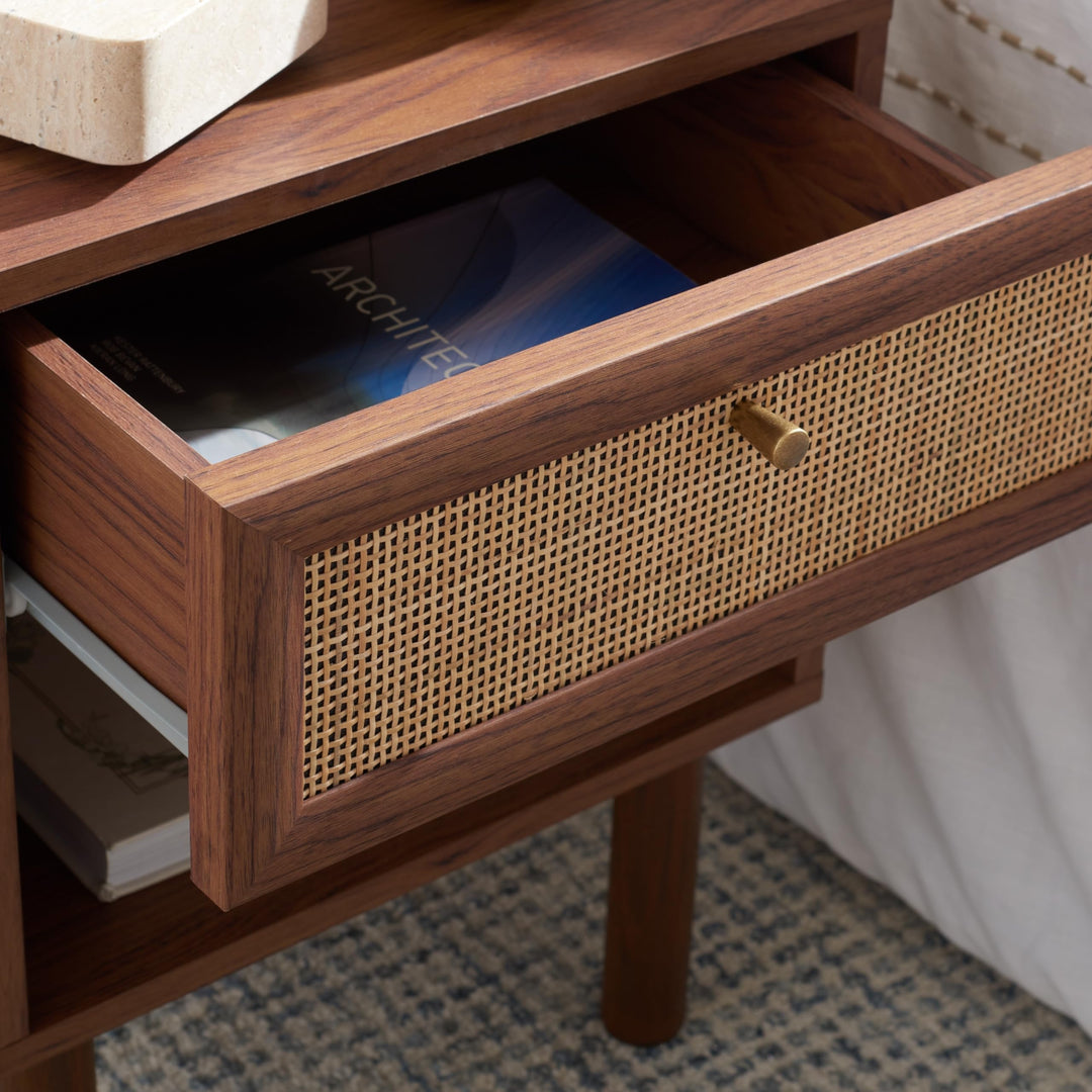 Nightstand Brown Natural Modern Contemporary MDF Glossy - Diamond Home USA