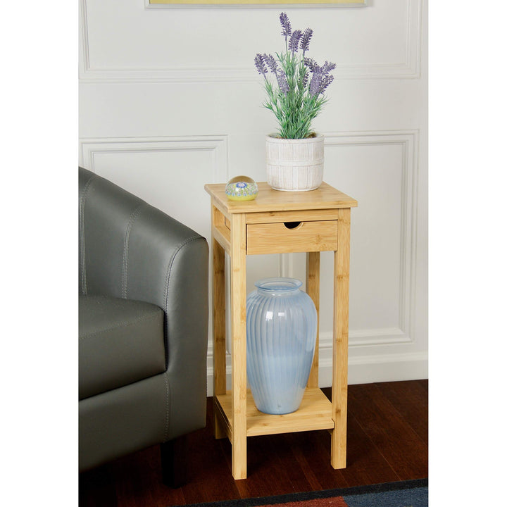 2 Tier Solid Bamboo Plant Stand Natural Modern Contemporary Square Finish