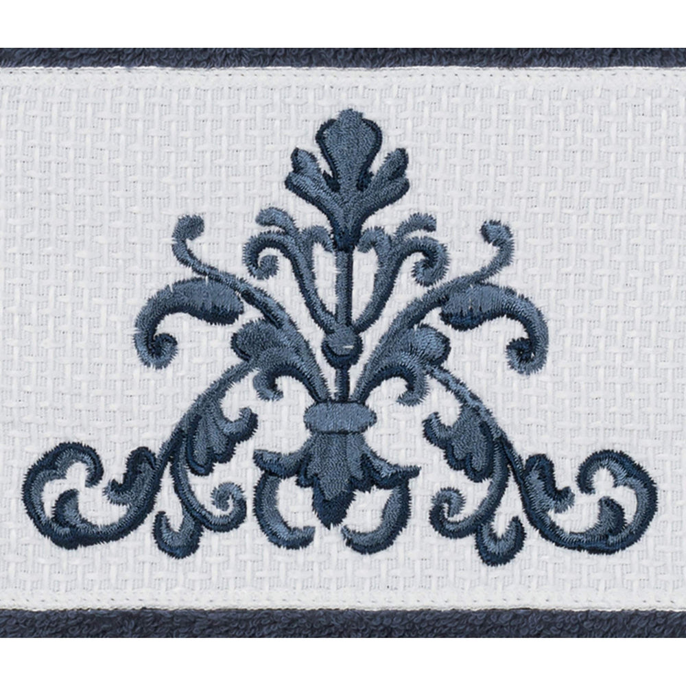 Midnight Blue Turkish Cotton Scrollwork Embroidered Hand Towels (Set of 2) - Diamond Home USA