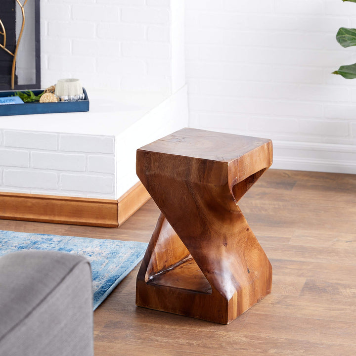 Wood Side Table 12 Inches Wide 18 High Brown Traditional Stained