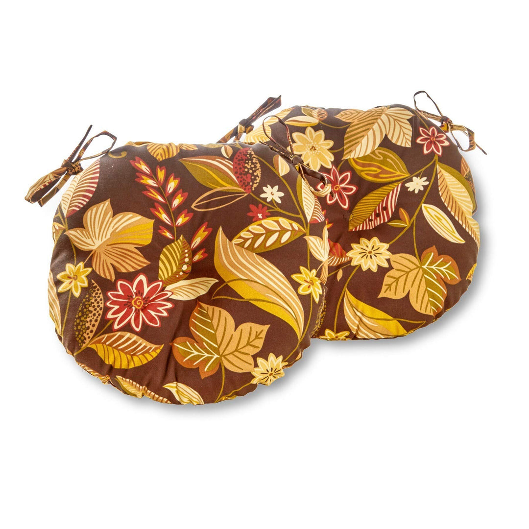 Outdoor 15-inch Floral Bistro Chair Cushions (Set of 2) Brown Red Yellow - Diamond Home USA