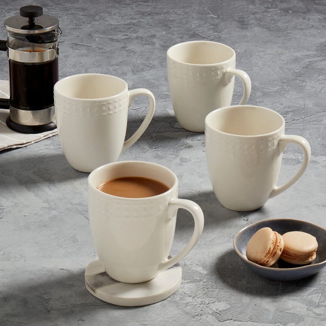 Tabletops 4pc Bloom 15oz Mug Set Off/White Solid Modern Contemporary Round - Diamond Home USA