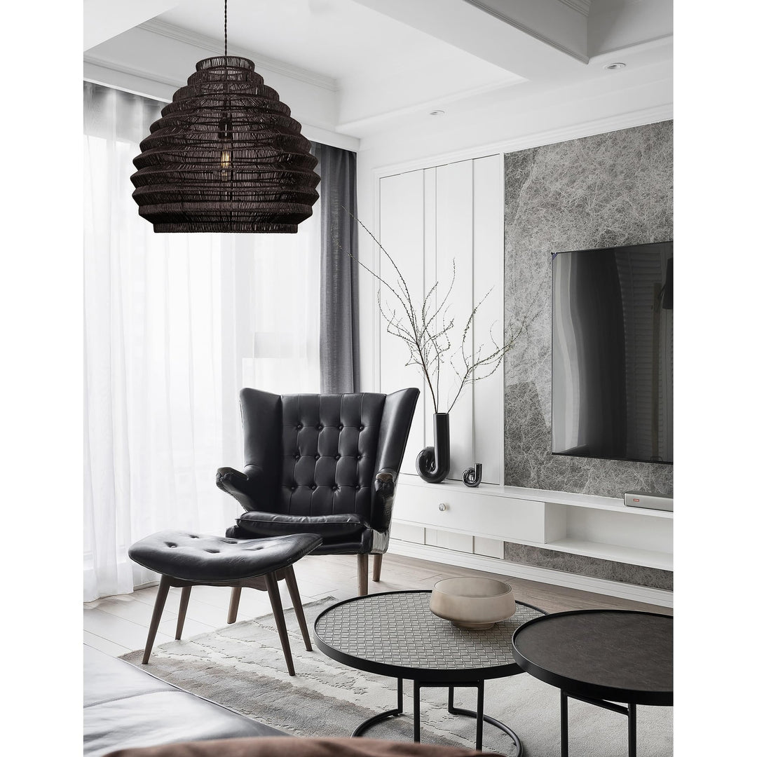 Modern Rattan Wicker Large Black Boho Light 19" Wide Bohemian Eclectic Dimmable - Diamond Home USA