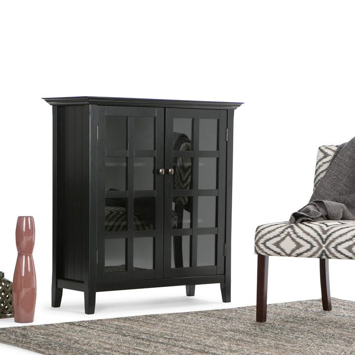 SIMPLIHOME Acadan SOLID WOOD 39 nch Wde Transtonal Medum Storage Cabnet Distressed