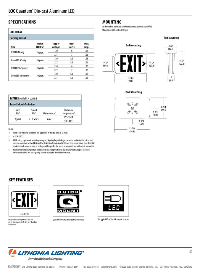 Lithonia Lighting LQC 2 G 3W LED Exit Sign White - Diamond Home USA