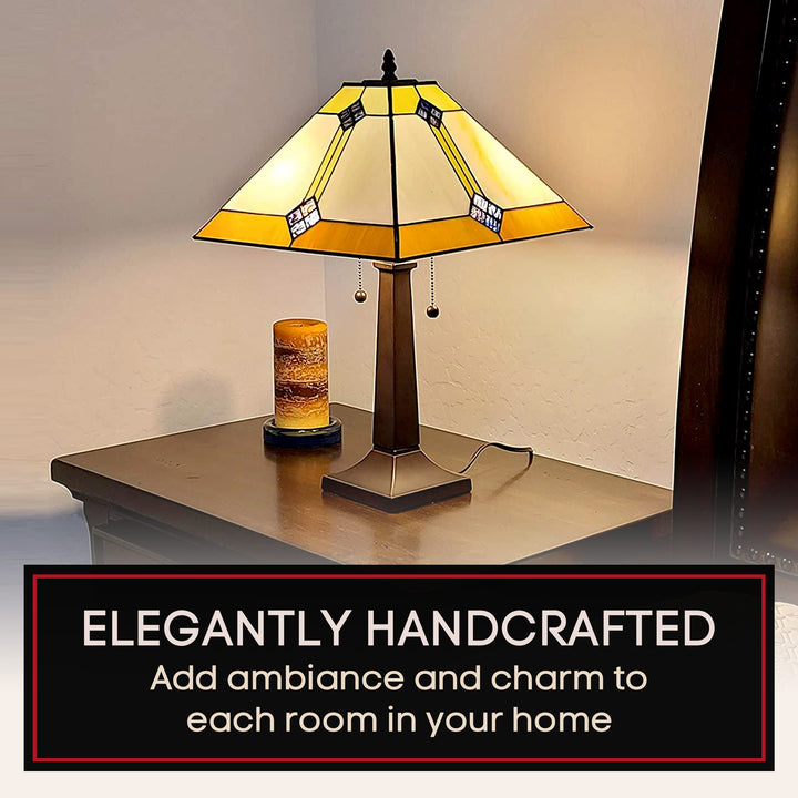 Amora Vintage Tiffany Table Lamp - Geometric Diamond Table Night Light - - Diamond Home USA