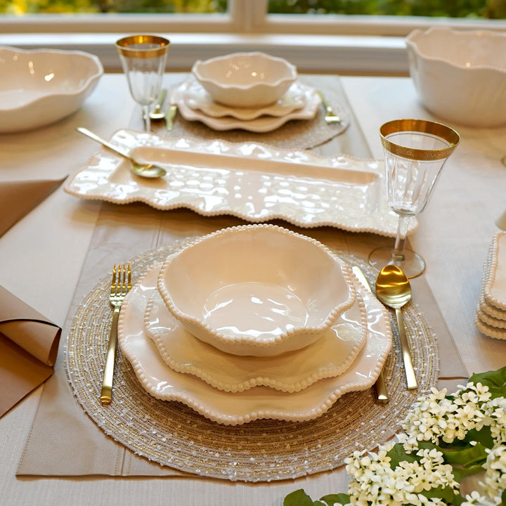 Certified International Perlette Cream Melamine 11" Dinner Plates Set of 4 Beige - Diamond Home USA