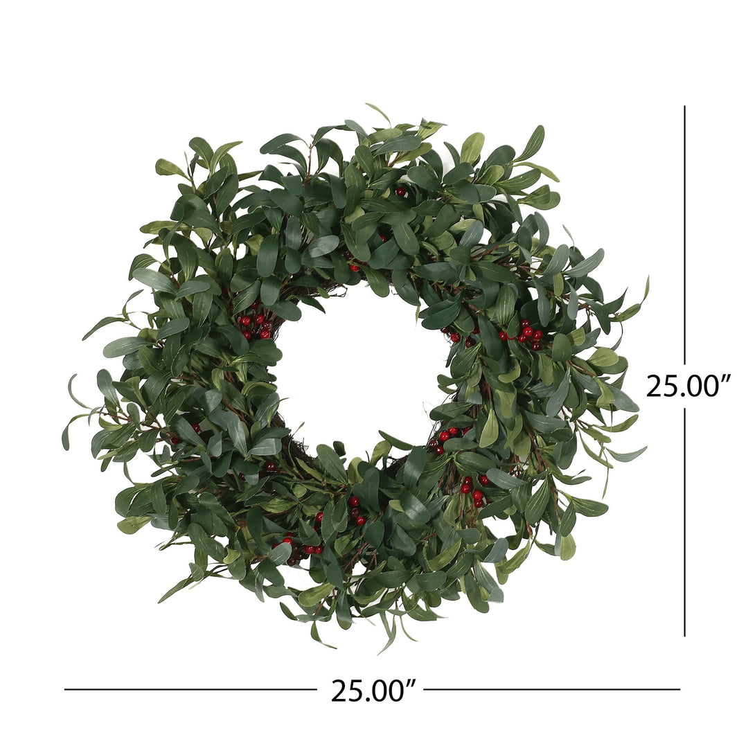 25inch Olive Artificial Silk Wreath with Berries Green + Red Multicolor Medium - Diamond Home USA