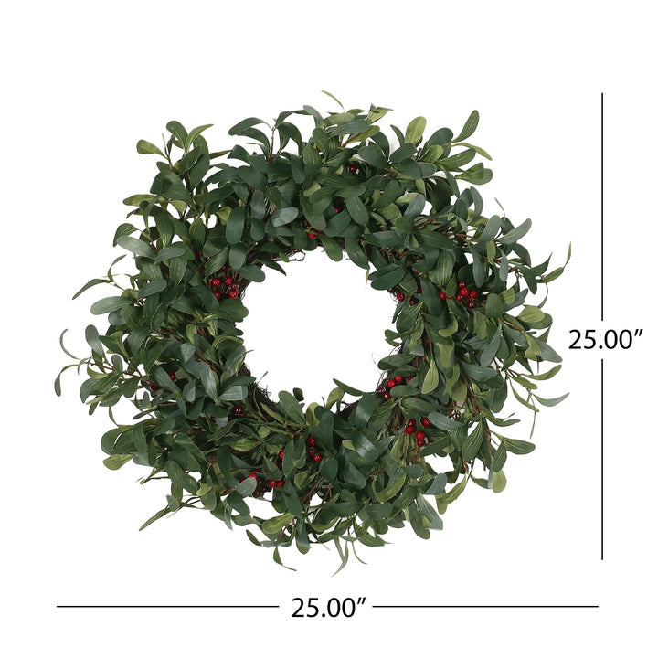 25inch Olive Artificial Silk Wreath with Berries Green + Red Multicolor Medium - Diamond Home USA