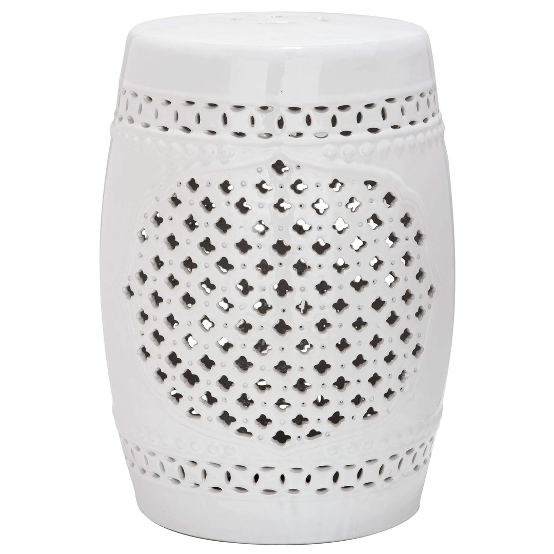 Paradise Gardens White Ceramic Garden Stool - 13.5" X 17.5" Handmade