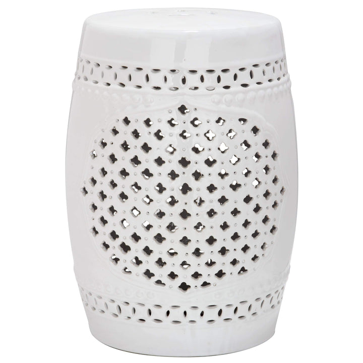 Paradise Gardens White Ceramic Garden Stool - 13.5" X 17.5" Handmade