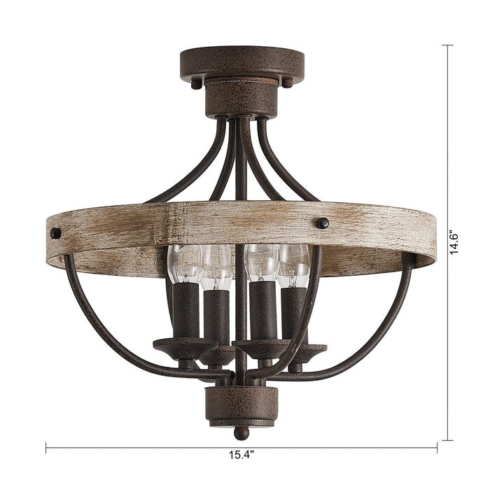 4-light Brown and Vintage Wood Semi-flush Mount Ceiling Light 15.35 in. W X D - Diamond Home USA
