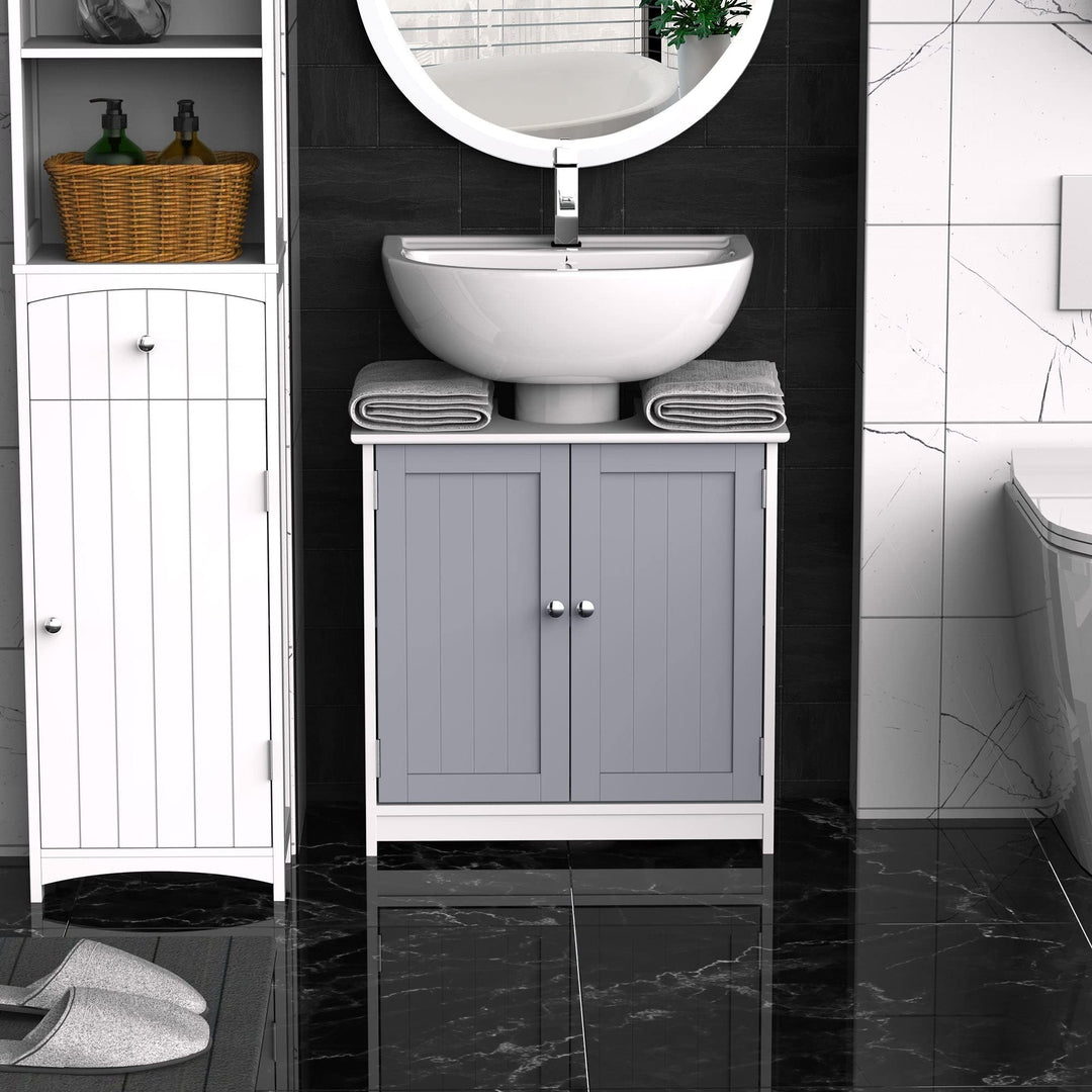 Vanity Base Cabinet Under-Sink Bathroom Storage with U-Shape Cut-Out White and 23.5"x11.75"x23.5" - Wood Finish - White, Grey