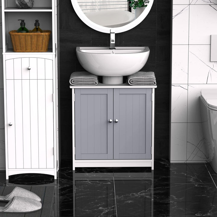 Vanity Base Cabinet Under-Sink Bathroom Storage with U-Shape Cut-Out White and 23.5"x11.75"x23.5" - Wood Finish - White, Grey