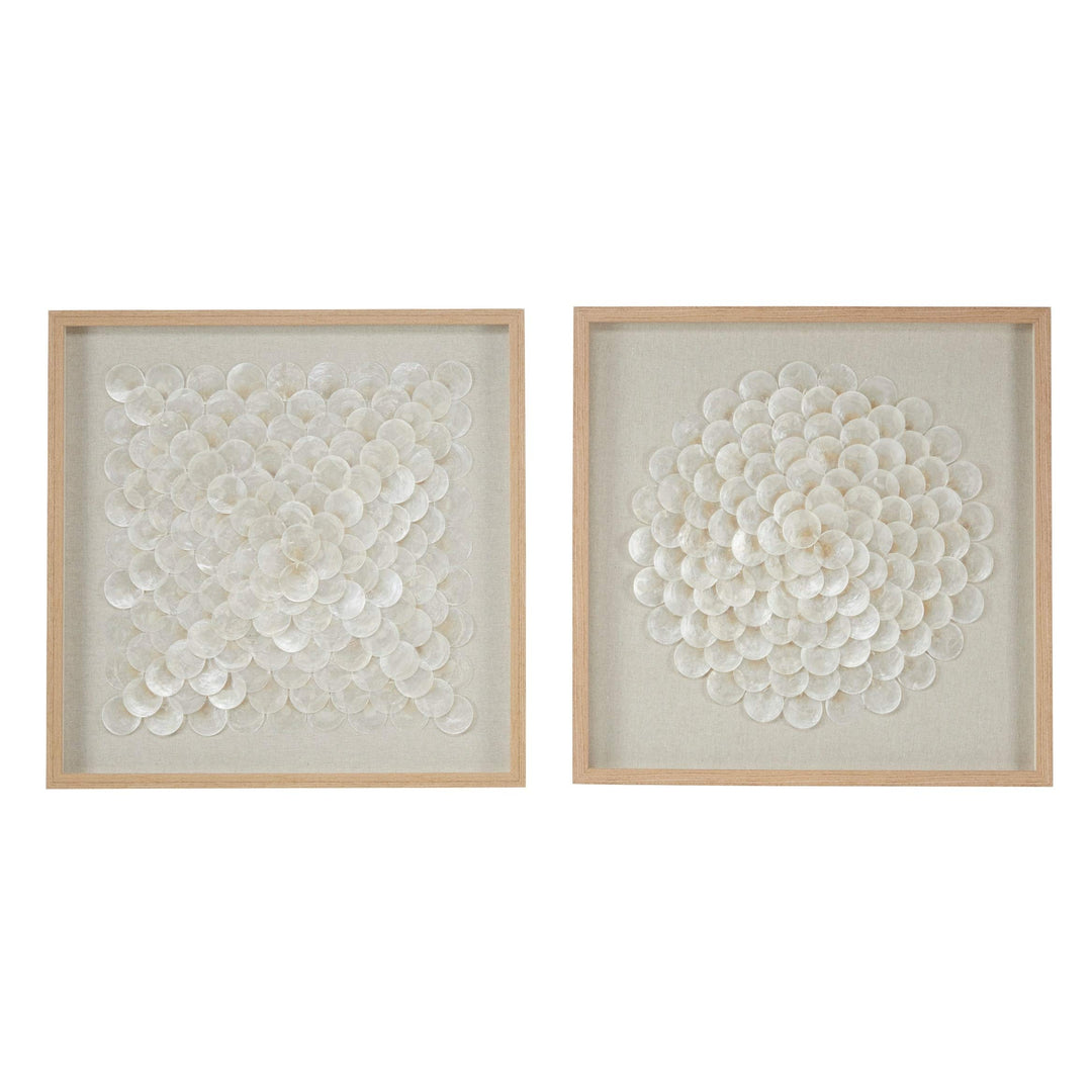 23.5" Square Natural and White Shell Shadow Boxes Coastal Wall Art Set of 2 24 X - Diamond Home USA