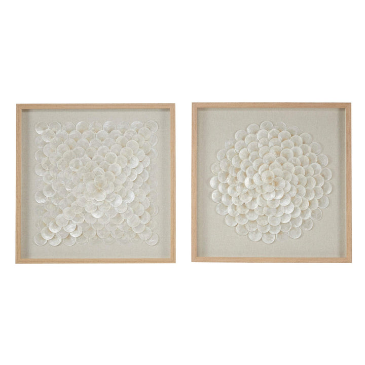23.5" Square Natural and White Shell Shadow Boxes Coastal Wall Art Set of 2 24 X - Diamond Home USA