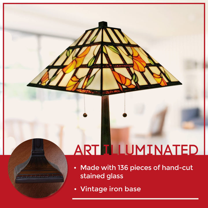 Amora Vintage Tiffany Table Lamp - Linear Floral Table Night Light - Yellow - Diamond Home USA