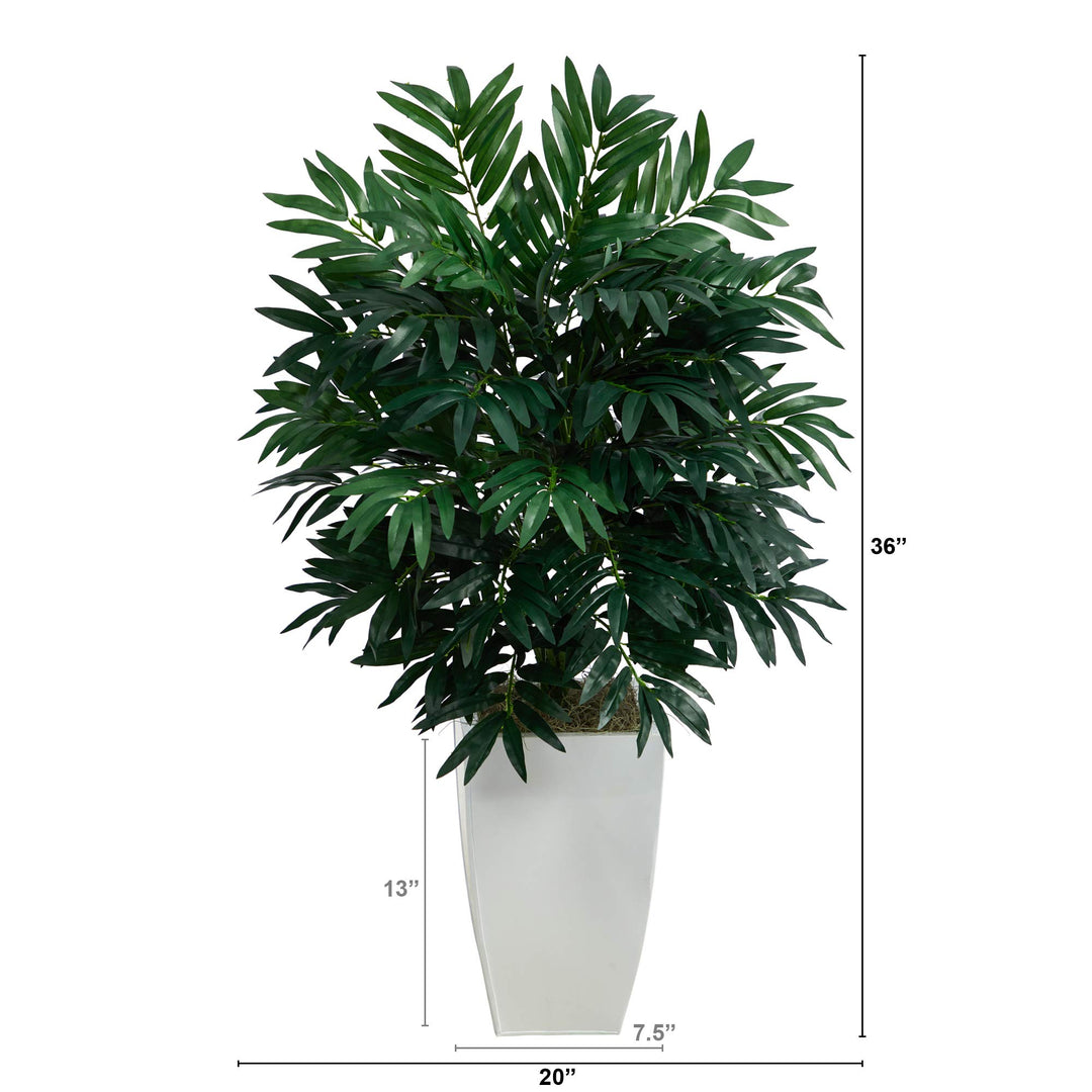Nearly Natural 3ft. Bamboo Palm Artificial Plant in White Metal Planter - Diamond Home USA