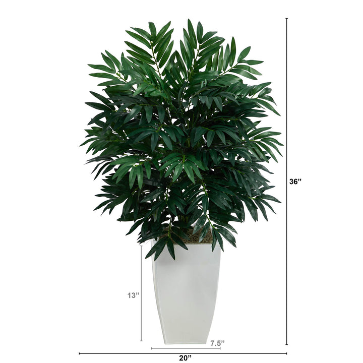 Nearly Natural 3ft. Bamboo Palm Artificial Plant in White Metal Planter - Diamond Home USA