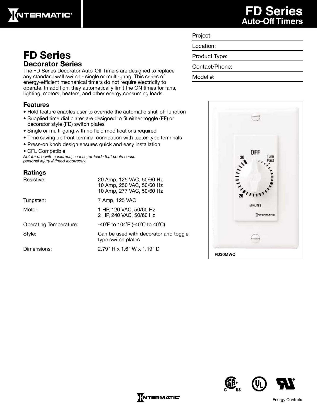 Intermatic FD460MW 60-Minute Spring-Loaded Wall Timer for Lights and Fans White - Diamond Home USA