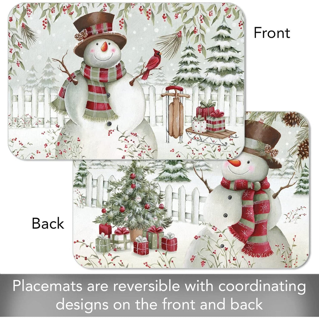 Brown Hat Snowman Reversible Easy Flexible Plastic Placemat 4 Pack Made in The - Diamond Home USA