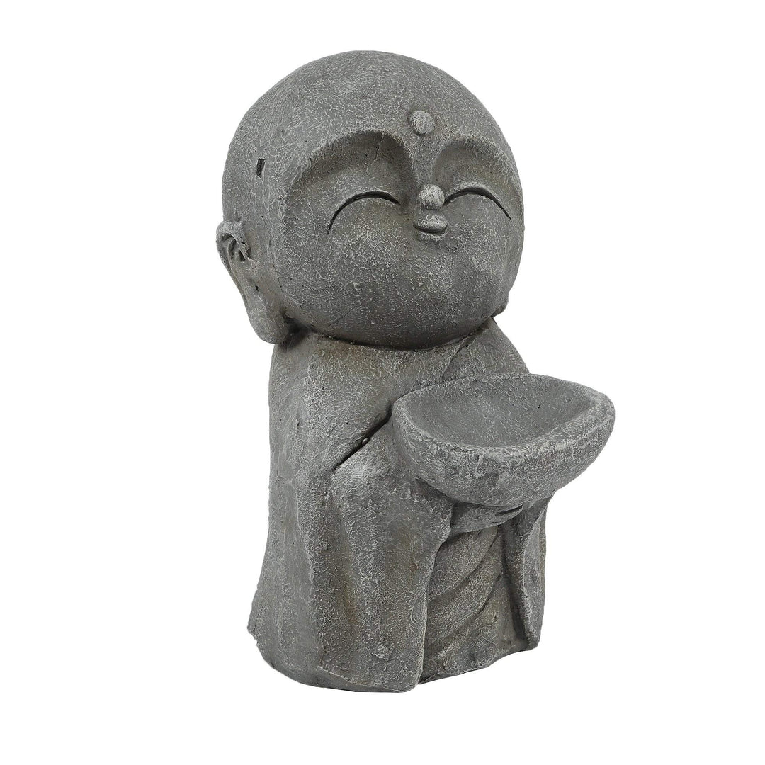 Gray Mgo Little Buddha Monk and Bowl Garden Statue Grey Oriental Magnesium Oxide - Diamond Home USA