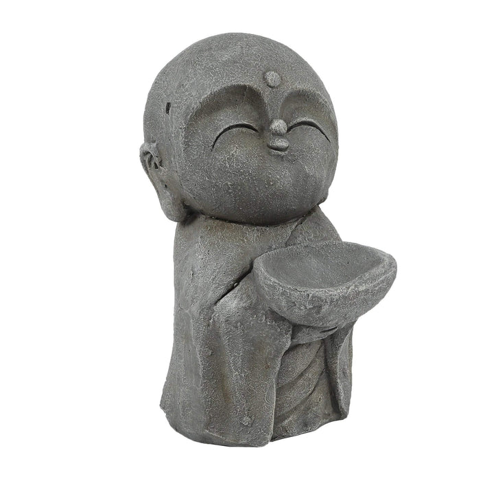 Gray Mgo Little Buddha Monk and Bowl Garden Statue Grey Oriental Magnesium Oxide - Diamond Home USA