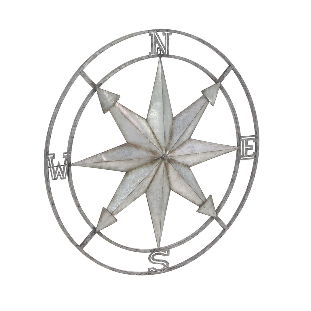 Coastal Iron Compass Art Wall Decor Silver Rustic - Diamond Home USA
