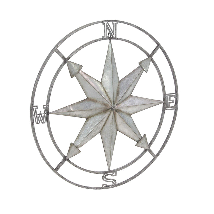 Coastal Iron Compass Art Wall Decor Silver Rustic - Diamond Home USA
