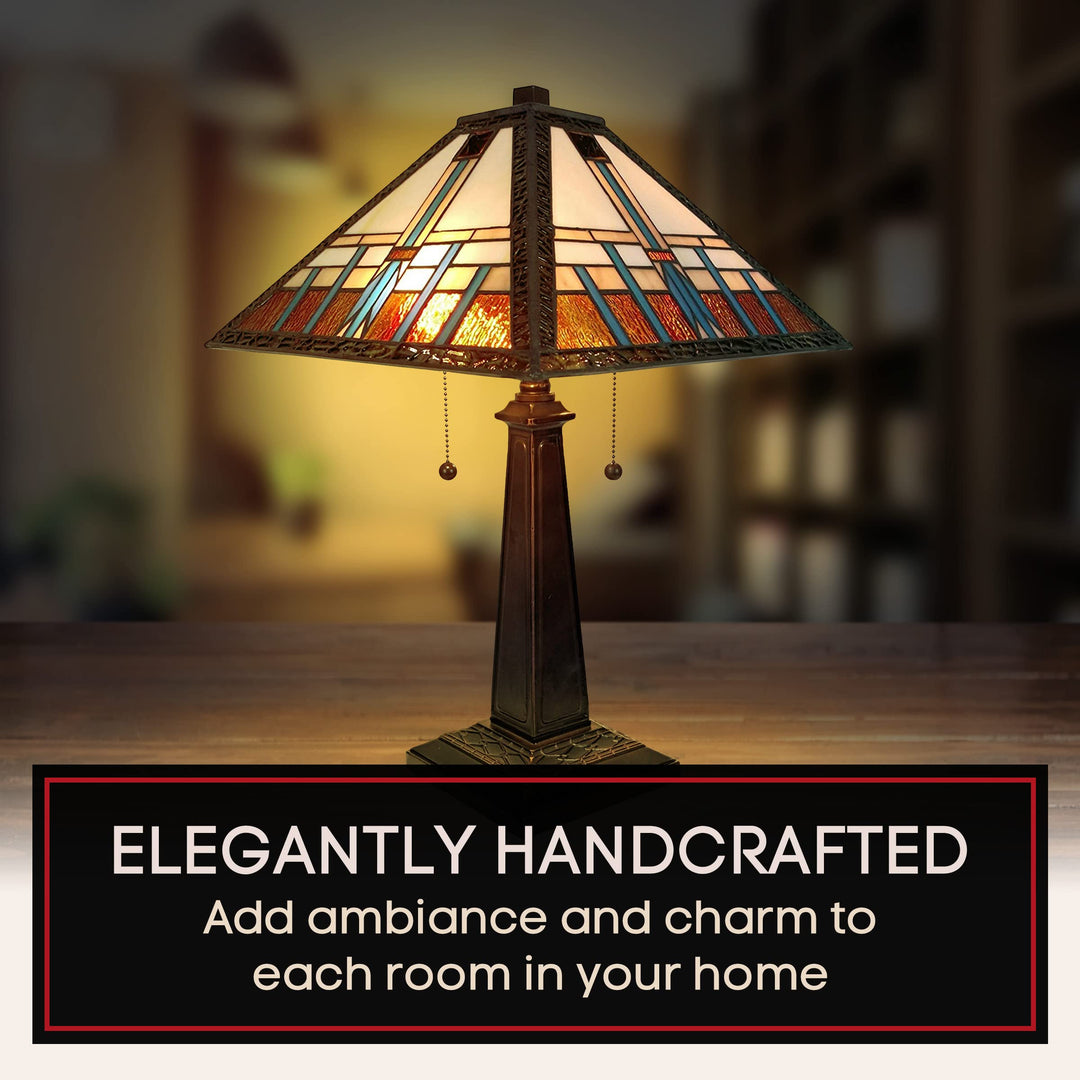 Amora Vintage Tiffany Table Lamp - Geometric Mission Style Table Night Light - - Diamond Home USA