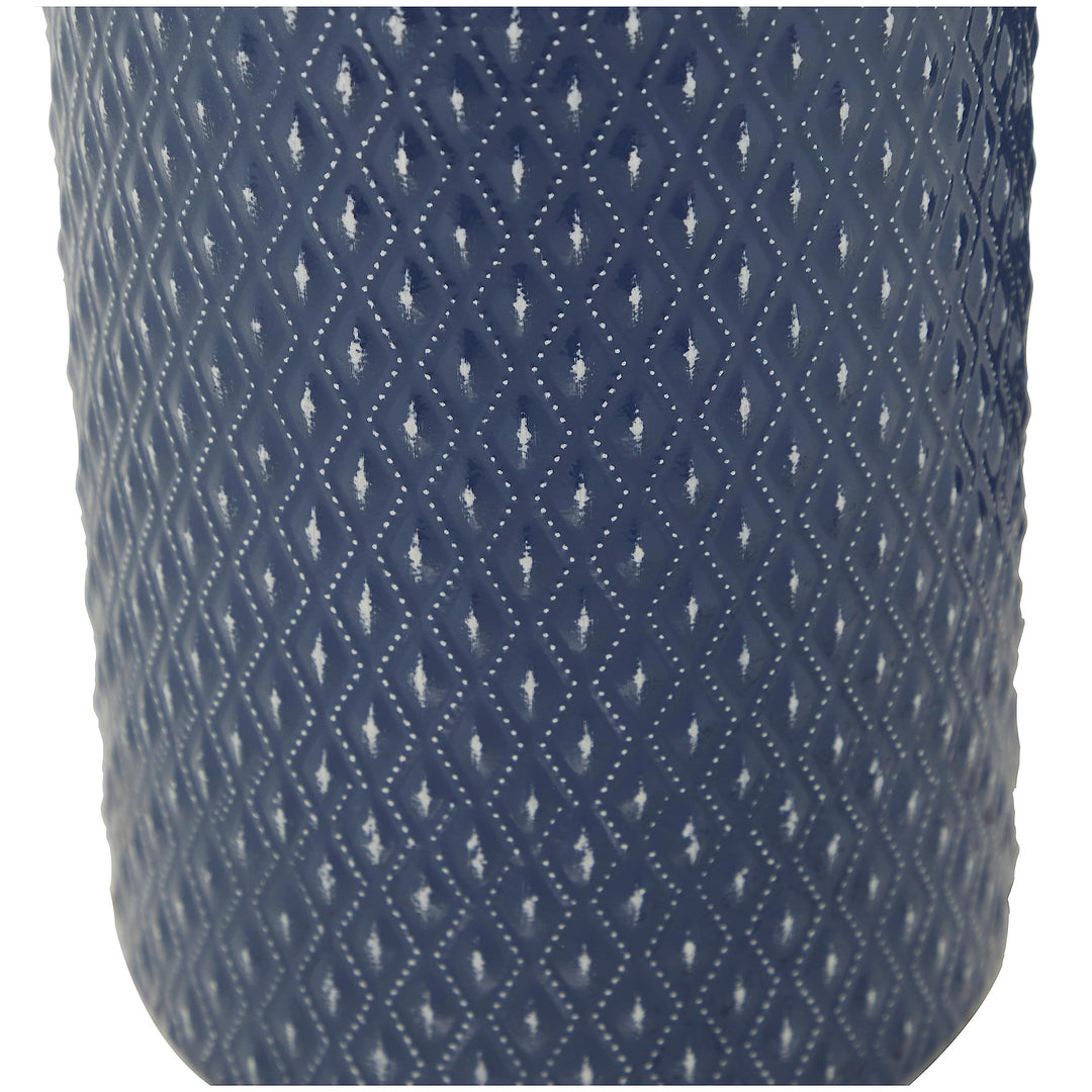 Blue Metal Diamond Embossed Exterior Vase 6.20w X 6.15l 15.65h Modern - Diamond Home USA