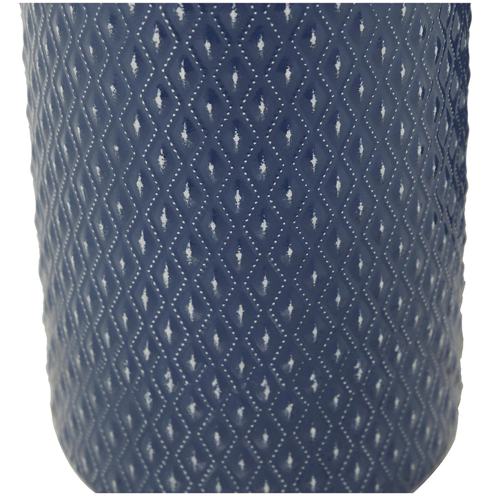 Blue Metal Diamond Embossed Exterior Vase 6.20w X 6.15l 15.65h Modern - Diamond Home USA