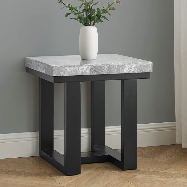 Marble Top End Table Grey Casual Transitional Square Finish