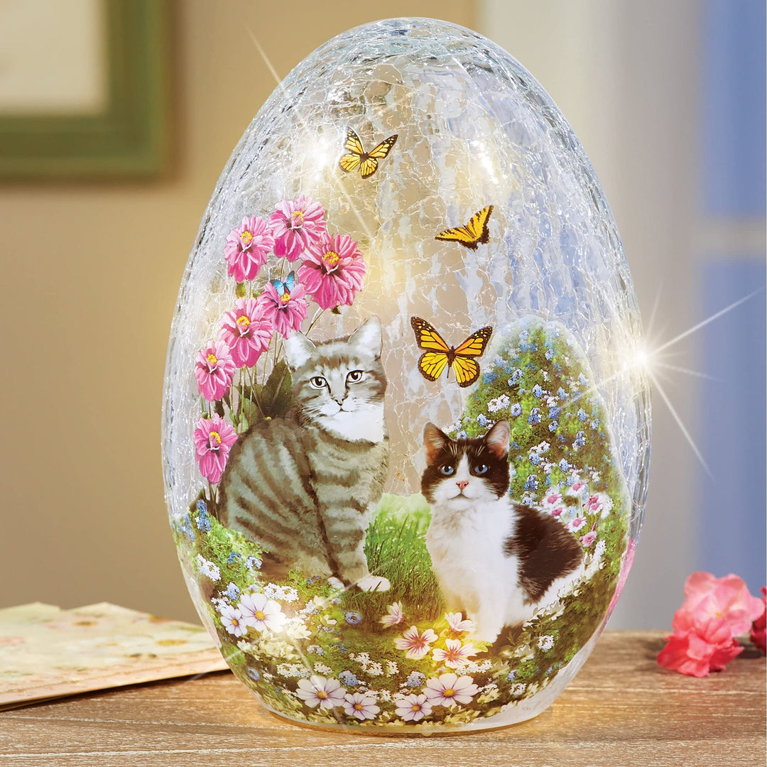 Led Lighted Garden Cats Glass Egg Lamp 5.88 X 5.31 8.5 Traditional - Diamond Home USA