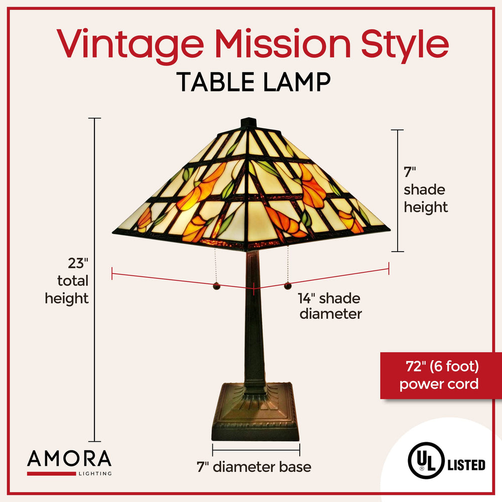 Amora Vintage Tiffany Table Lamp - Linear Floral Table Night Light - Yellow - Diamond Home USA