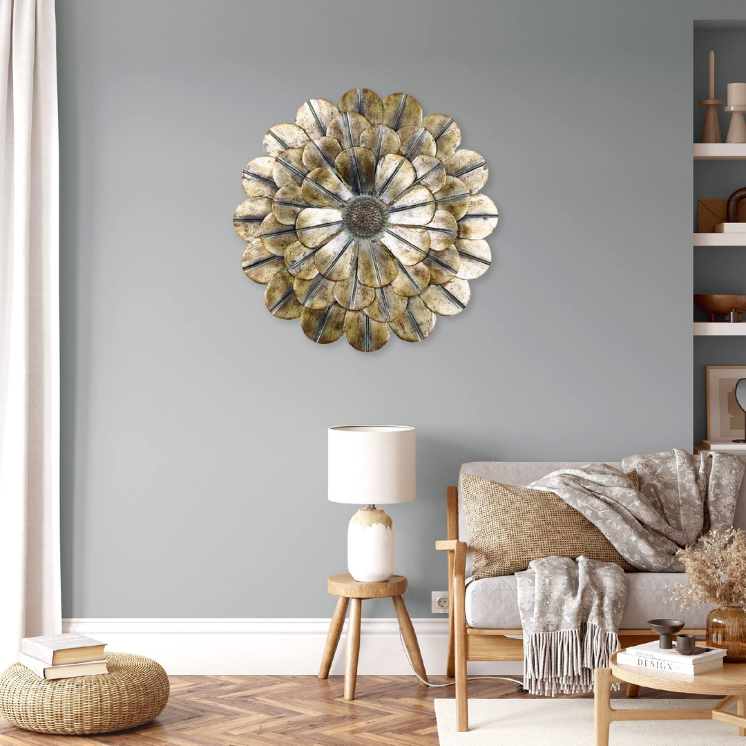 Southern Patio Flower Metal Wall Art Indoor or Outdoor Décor with Copper - Diamond Home USA
