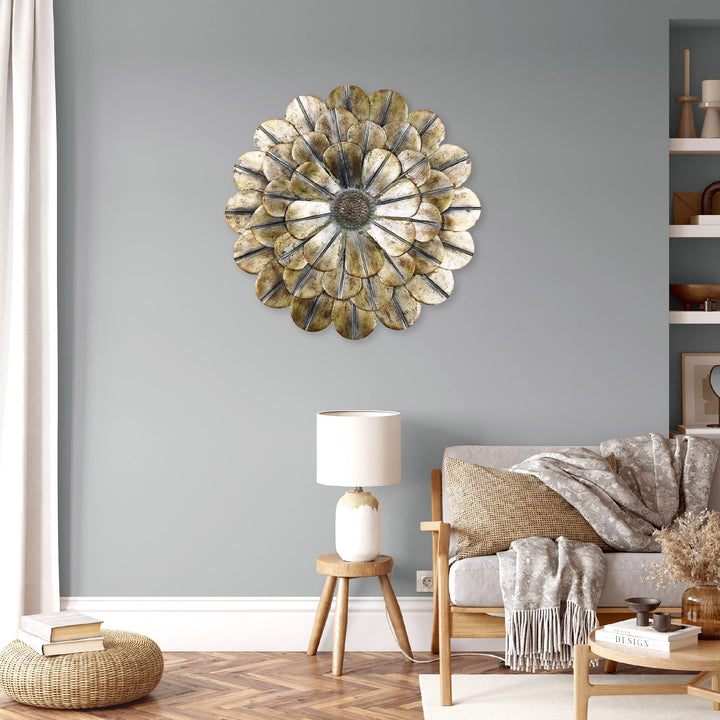 Southern Patio Flower Metal Wall Art Indoor or Outdoor Décor with Copper - Diamond Home USA