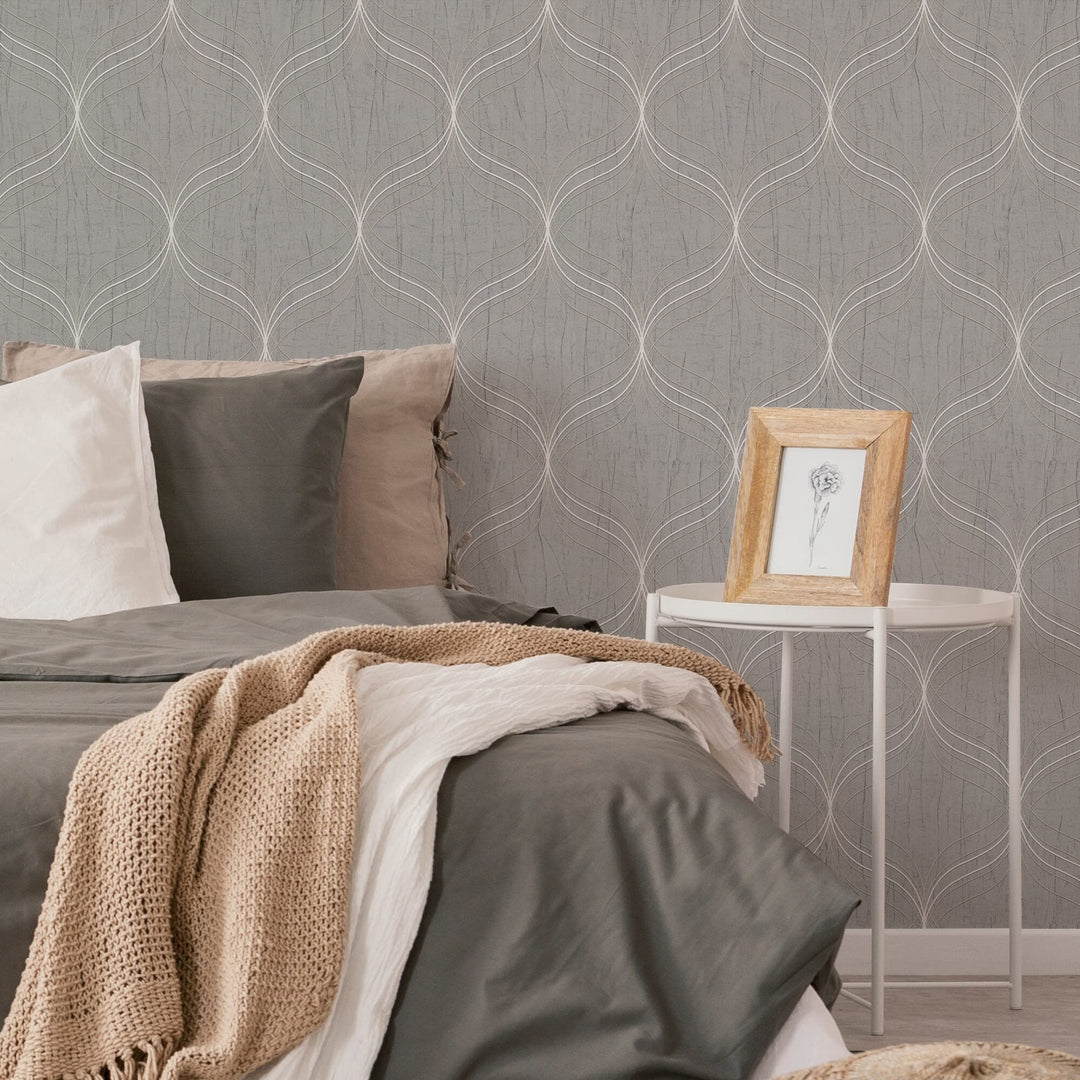 Optical Geo Silver Wallpaper Geometric Modern Contemporary Vinyl Removable - Diamond Home USA