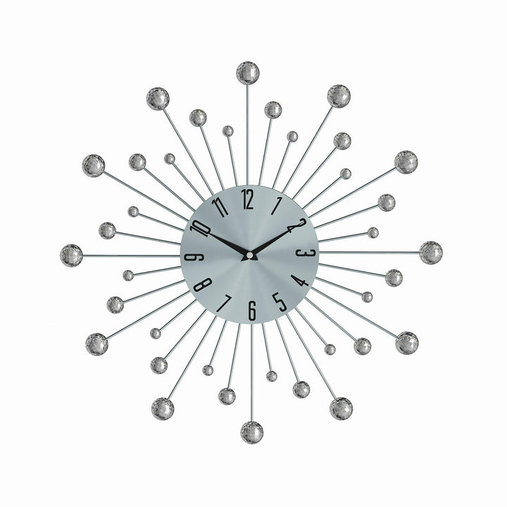 Silver Black Sunburst Clock Wall Mount Clock Mirror Large Clocks for Living Room - Diamond Home USA